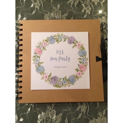 personalised-hen-party-kraft-scrapbook-pink-and-blue-hydrangeas