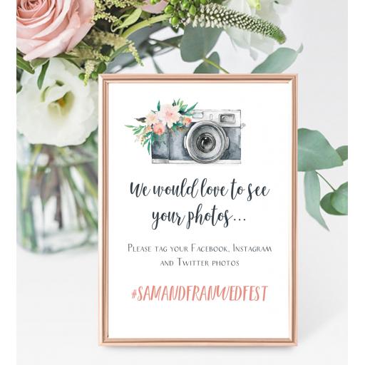 Personalised A4 Wedding Sign - Photos Hashtag - Blush