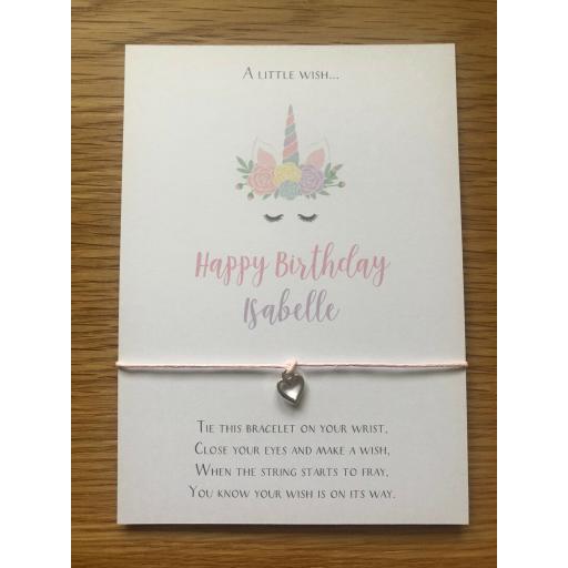 Personalised Happy Birthday Unicorn Wish Bracelet - Heart Charm Bracelet