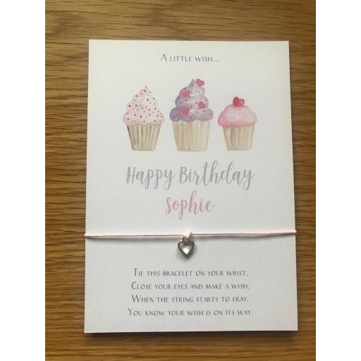 Personalised Happy Birthday Cupcake Wish Bracelet - Heart Charm Bracelet